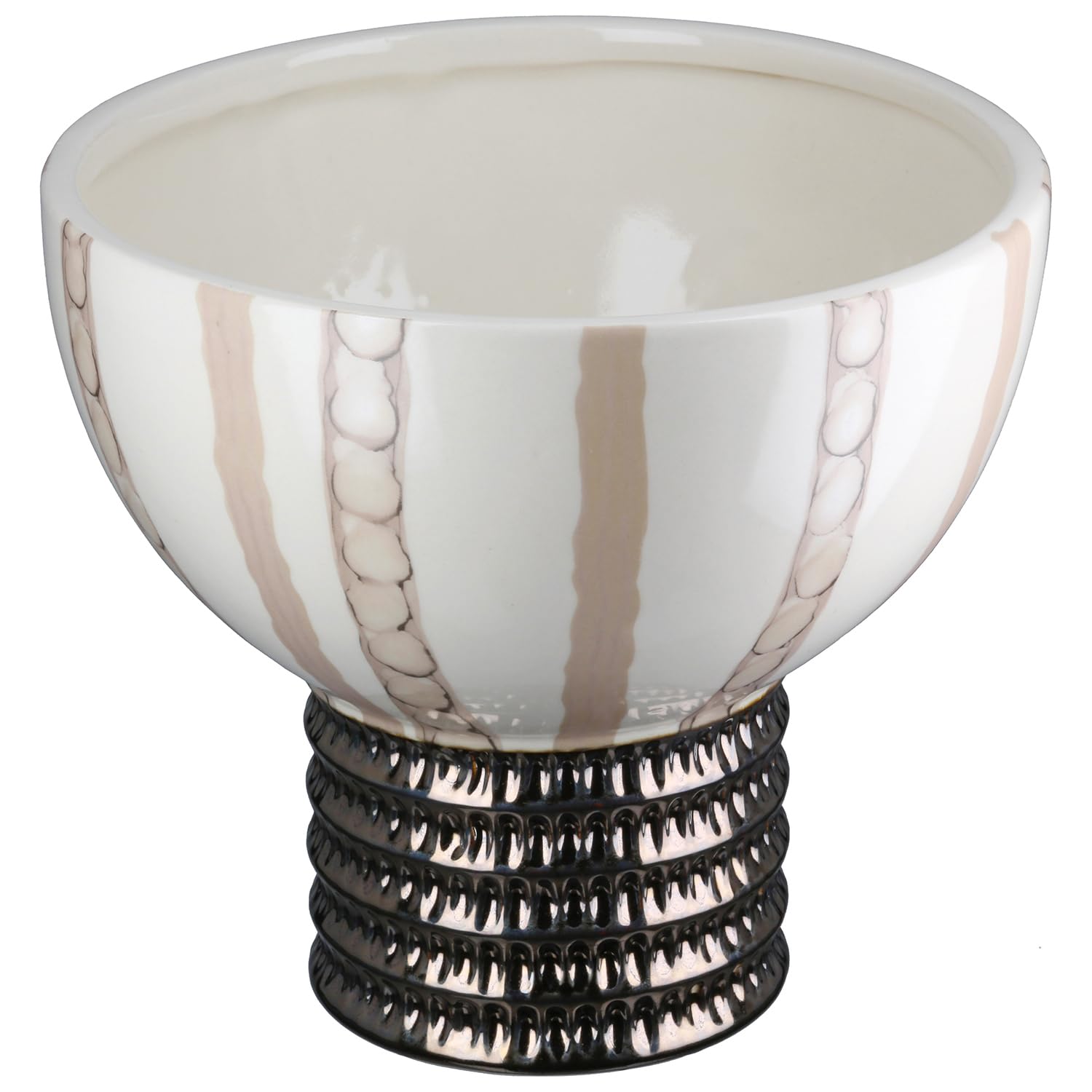 GILDE Braga Bowl Ceramic Round Glazed Striped Cream Height 18 cm x Diameter 20 cm Decorative Bowl