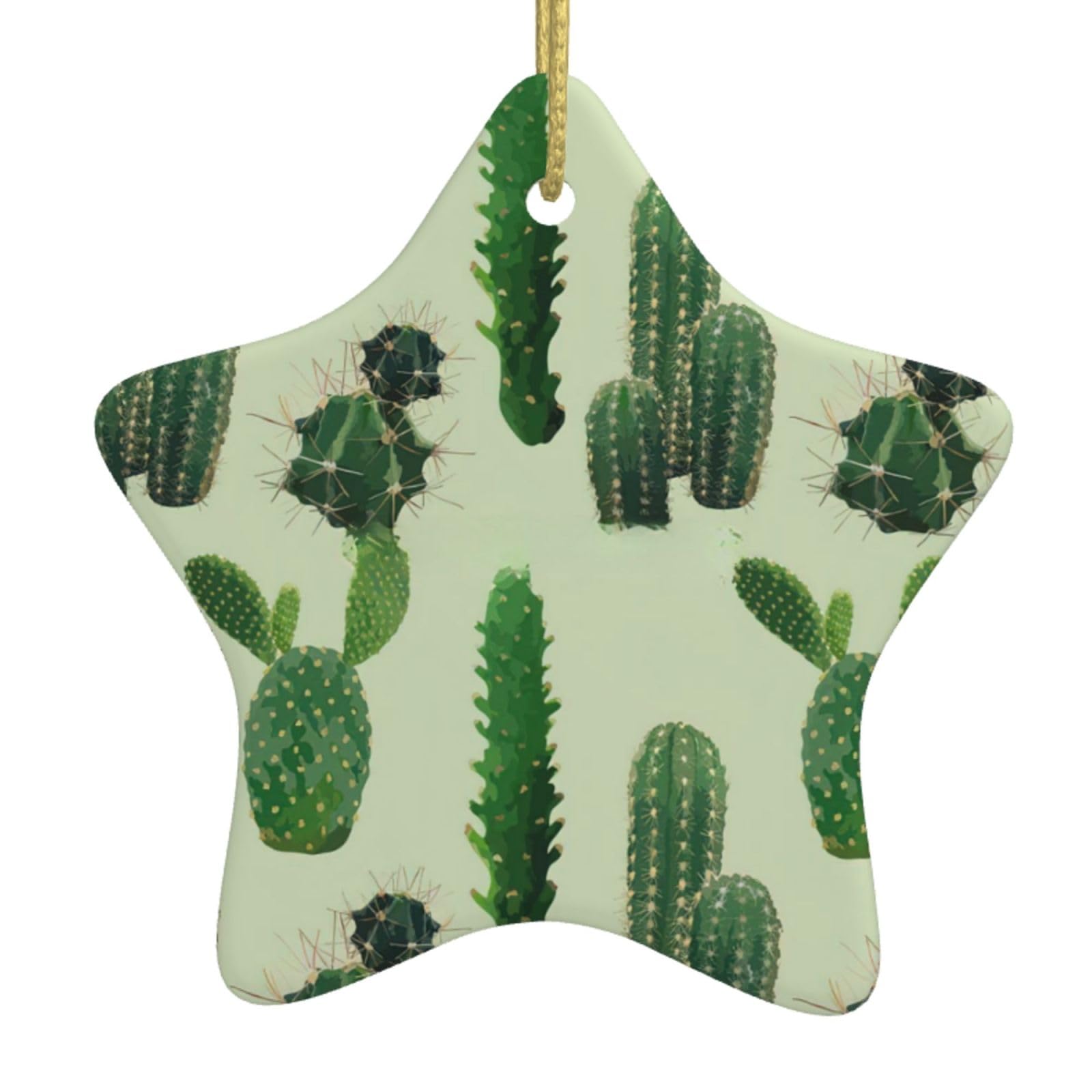Cactus. Print Christmas Ornaments, Ceramic Hanging Ornament, Round Shape Decorations