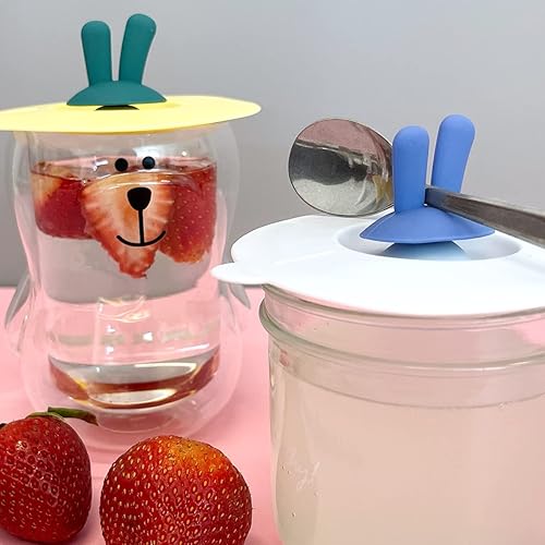 Miniatura 4 de allydrew Tapas de silicona para tazas, antipolvo, a prueba de fugas, para bebidas frías y calientes (juego de 6), orejas de conejo