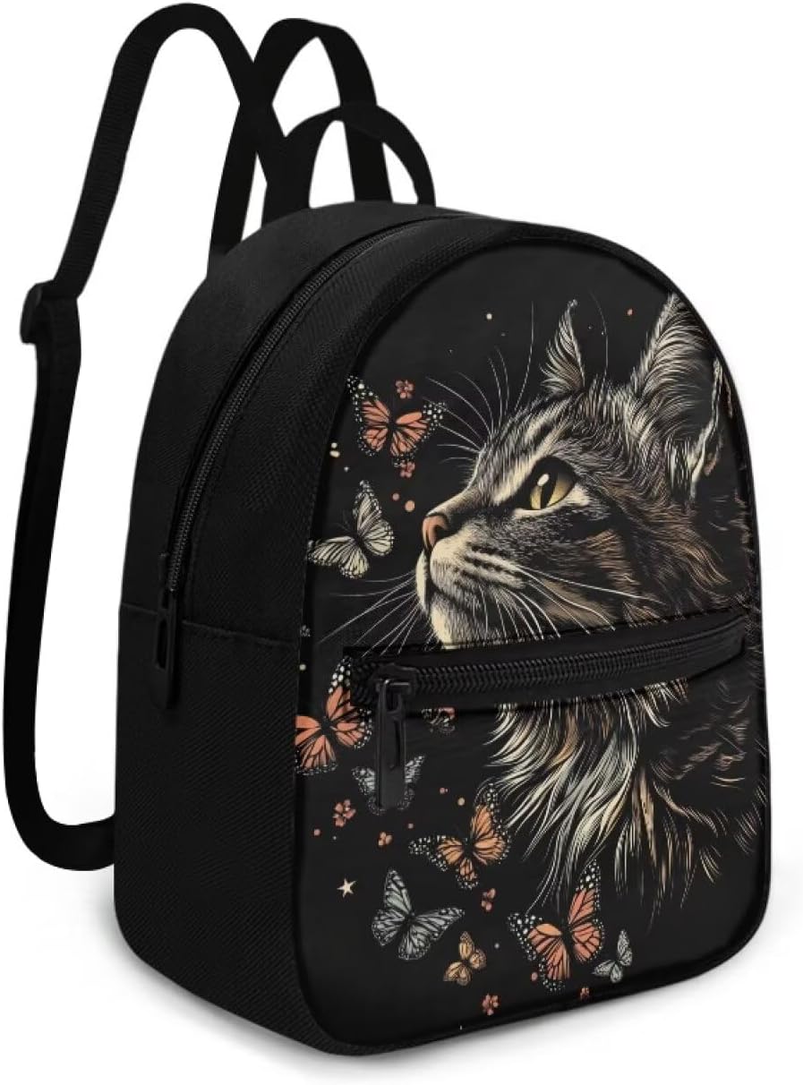 Butterfly and Cat Women Backpack Small Size Waterproof Rucksack with Anti-theft Pocket Shoulder Bags for Travel Casual image 2