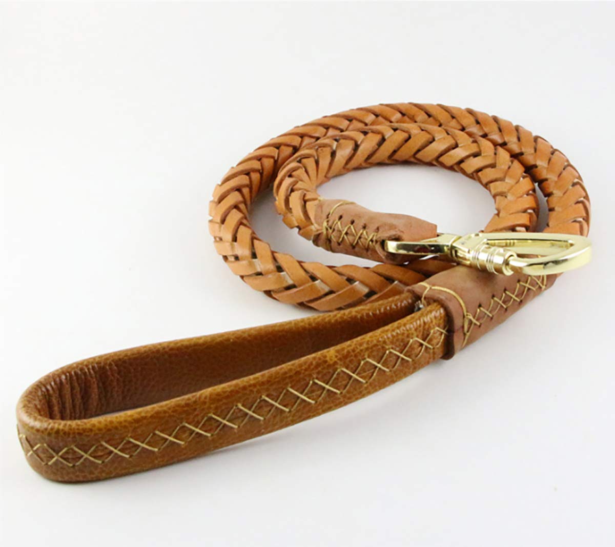 Laisse pour chien en cuir véritable de 1,1 m de long et 2,5 cm de large avec poignée souple tressée pour chiens de taille moyenne et grande (1,9 m)