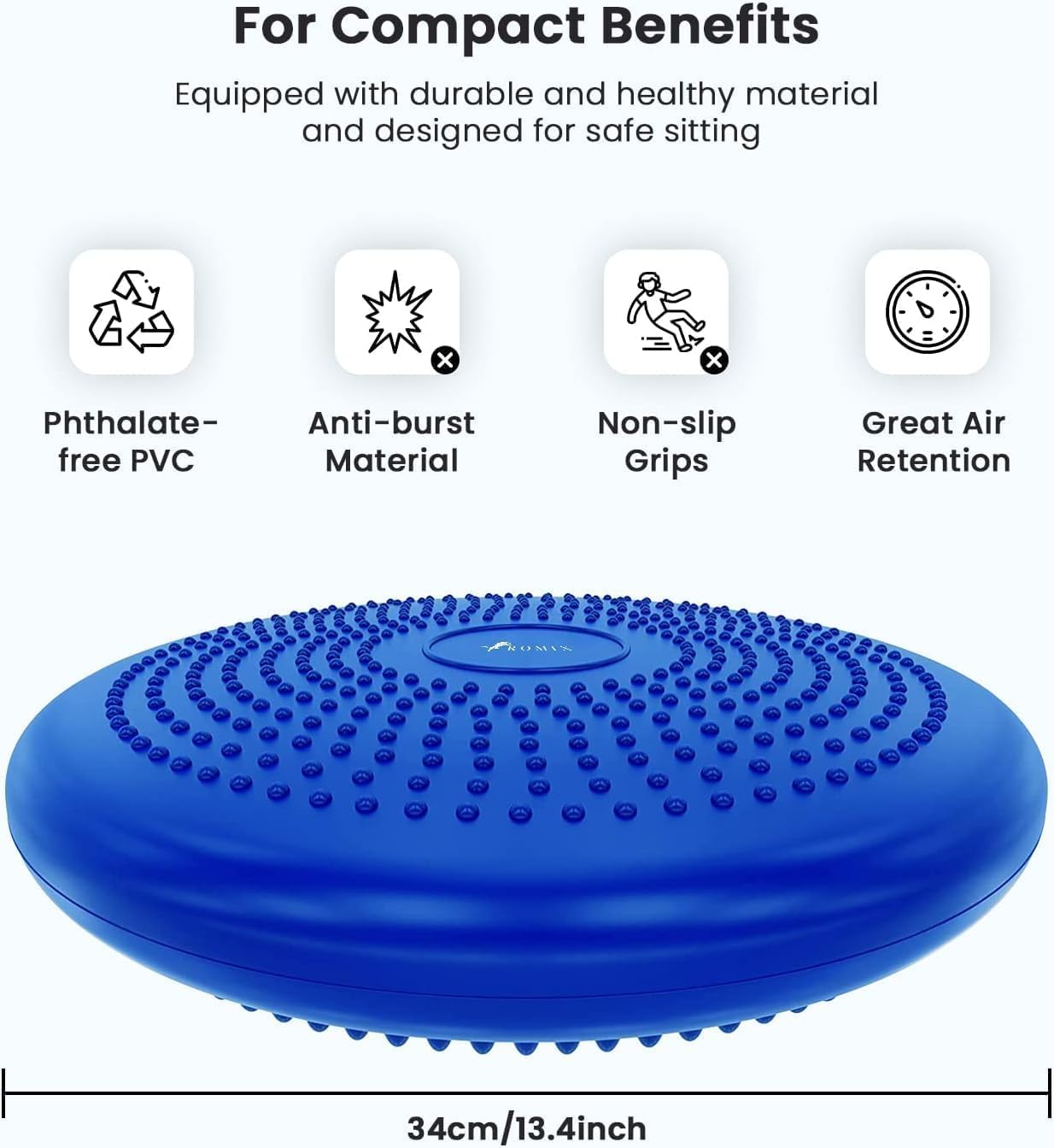 Wackelkissen, 34 cm Stabilitätsscheibe mit Pumpe für Kinder und Erwachsene, sensorisches Kissen für Bürostuhl, Balance Disc Sitzhaltungstrainer, ADHS Wackelsitz, Kerntraining und Physiowerkzeug