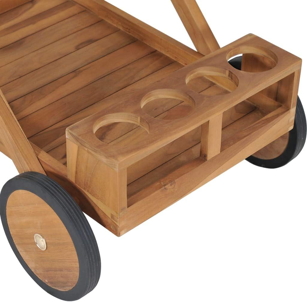 Tea Trolley Solid Teak Wood Durable Serving Cart Kitchen Storage Cart with Wheels Rolling Kitchen Island Compact Mobile Cart for Dining and Food Service