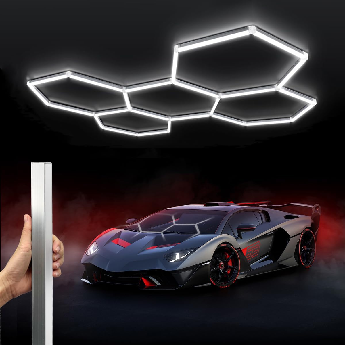 Zyjcxbhl White Hexagon Led Garage Lights, Honeycomb Ceiling Light，456W, 6500K Super Bright， Car Ceiling Lights For Garage Warehouse Workshop Gym Basement Car Wash Room (Hexagonal 5-Hole)