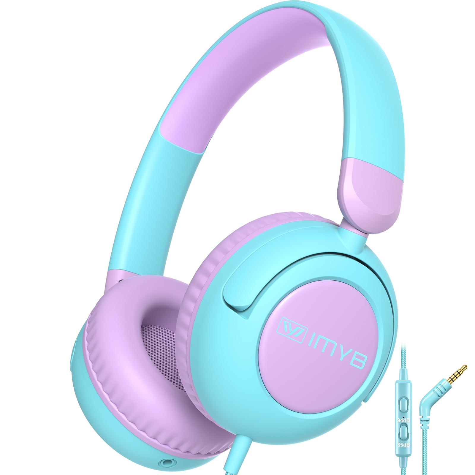 Kids Headphones for School, Wired HD Mic 3-15 Year for Toddlers Girls Boys | 85/94dB Volume Limit Safe Over-Ear Durable Foldable Cord for iPad Tablet PC, Travel Airplane (Blue)-image-7