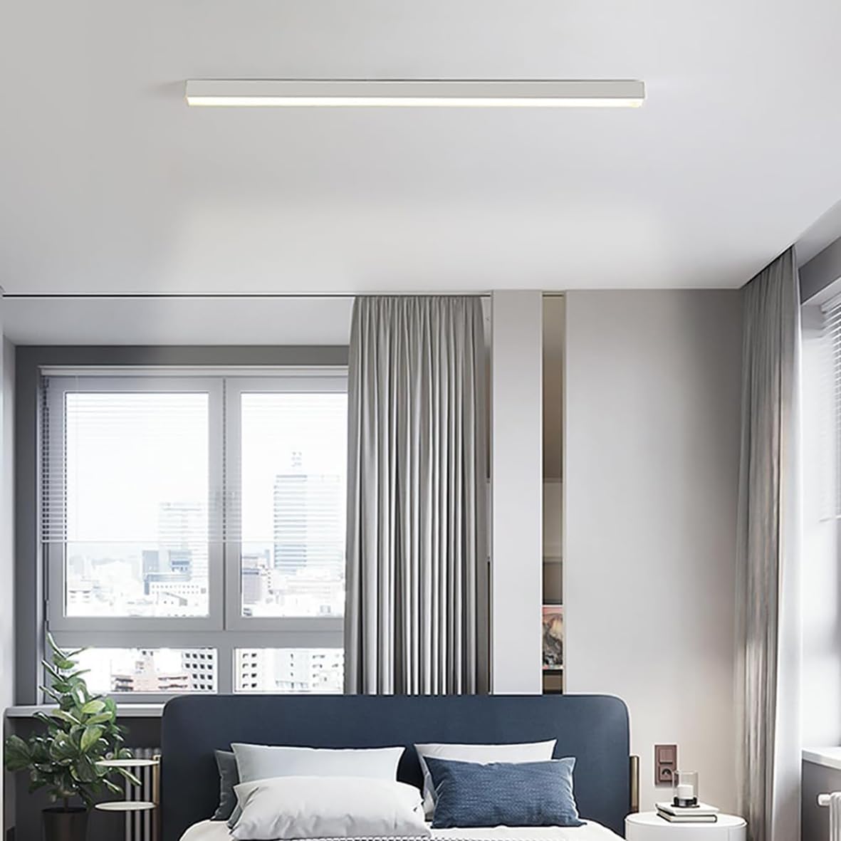 Plafoniera LED 48W 120x7x5cm Bianca da Sospensione con cavo acciaio Pi-17-48W