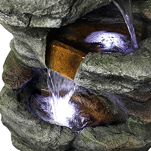 Image of SunJet 6-Tier Outdoor Water Fountain with LED Lights - 32.6inches Rock Water Fountains for Home Garden, Yard, Patio, Deck Decor - Soothing Tranquility Floor-Standing Waterfalls