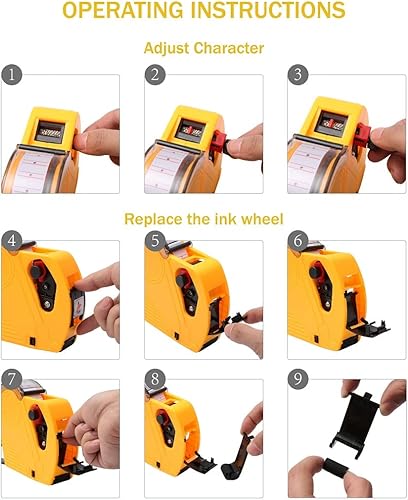 Vista 4 de MX-5500 - Pistola de precio de 8 dígitos con 5000 etiquetas adhesivas y 5 recambios de tinta, kit de pistola de precios para etiquetas, pistola