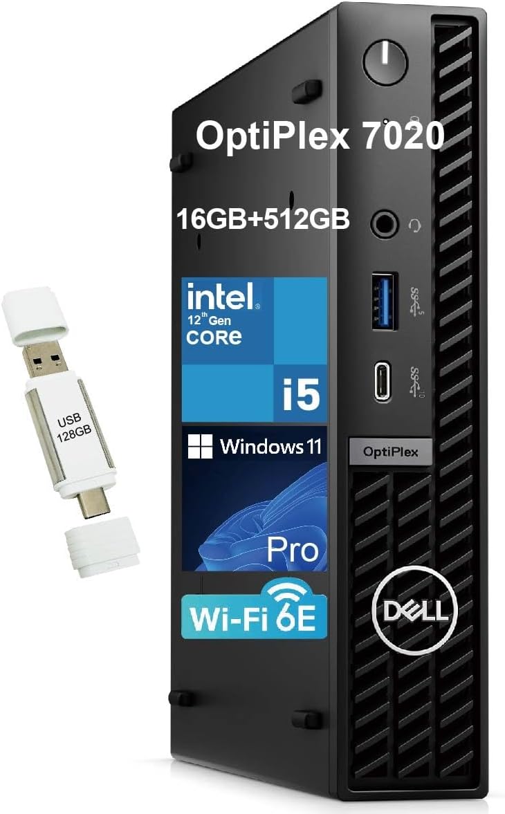 Dell OptiPlex 7020 7000 MFF Intel i5-12500T (Beats Intel i7-11700T), 16GB DDR5 RAM, 512GB NVMe SSD, WiFi 6E, DisplayPort, Wired KB & Mouse,w/USB3.1 128GB, Windows 11Pro, Business Desktop Dell OptiPlex 7020 7000 MFF Intel i5-12500T (Beats Intel i7-11700T), 16GB DDR5 RAM, 512GB NVMe SSD, WiFi 6E, DisplayPort, Wired KB & Mouse,w/USB3.1 128GB, Windows 11Pro, Business Desktop