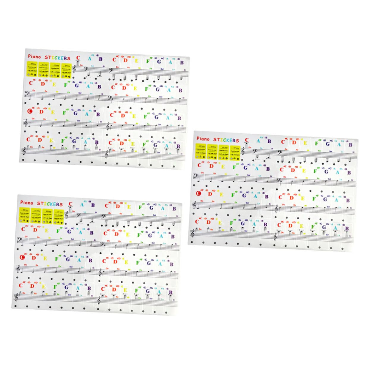 ULDIGI 3pcs Piano Stave Stickers Keyboard Letter Stickers for Piano Beginners Removable Keyboard Key Labels
