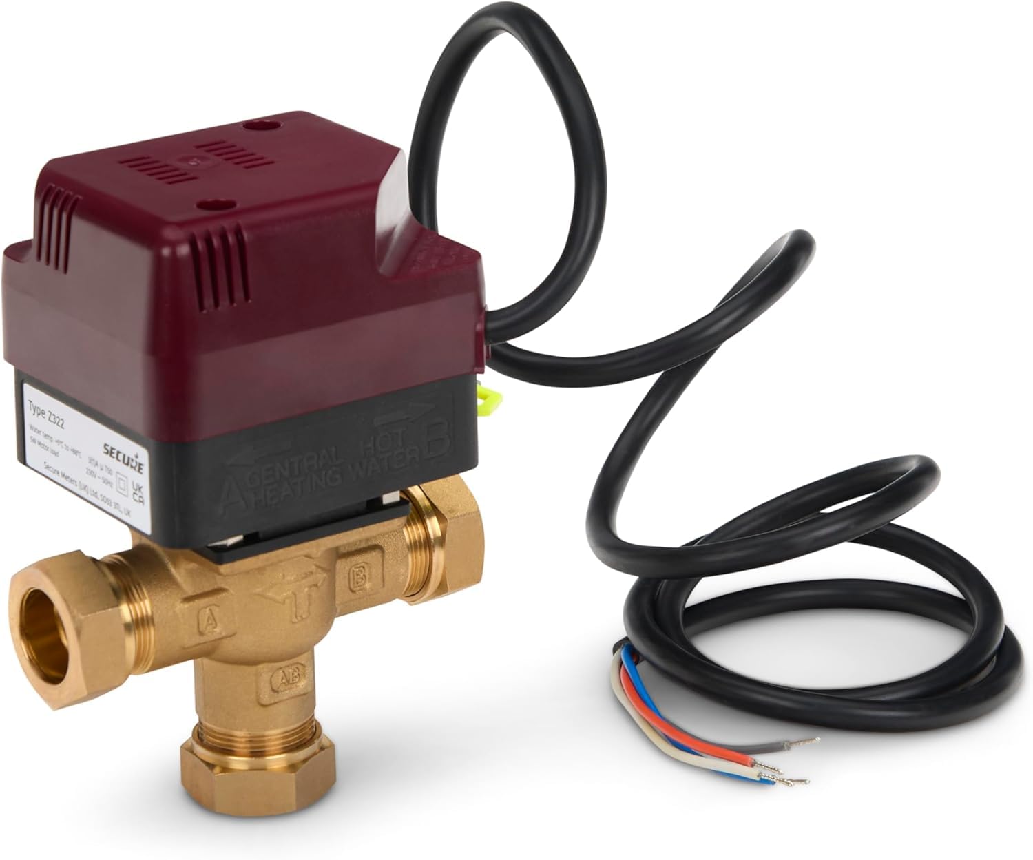 Horstmann Secure Z322 ZonePlus 22mm 3-Port Mid-Position Motorised Valve, Brass Diverter Valve with Auxiliary Switch 230V, Replacement for H322 / F322 Genuine Part - Hanicks