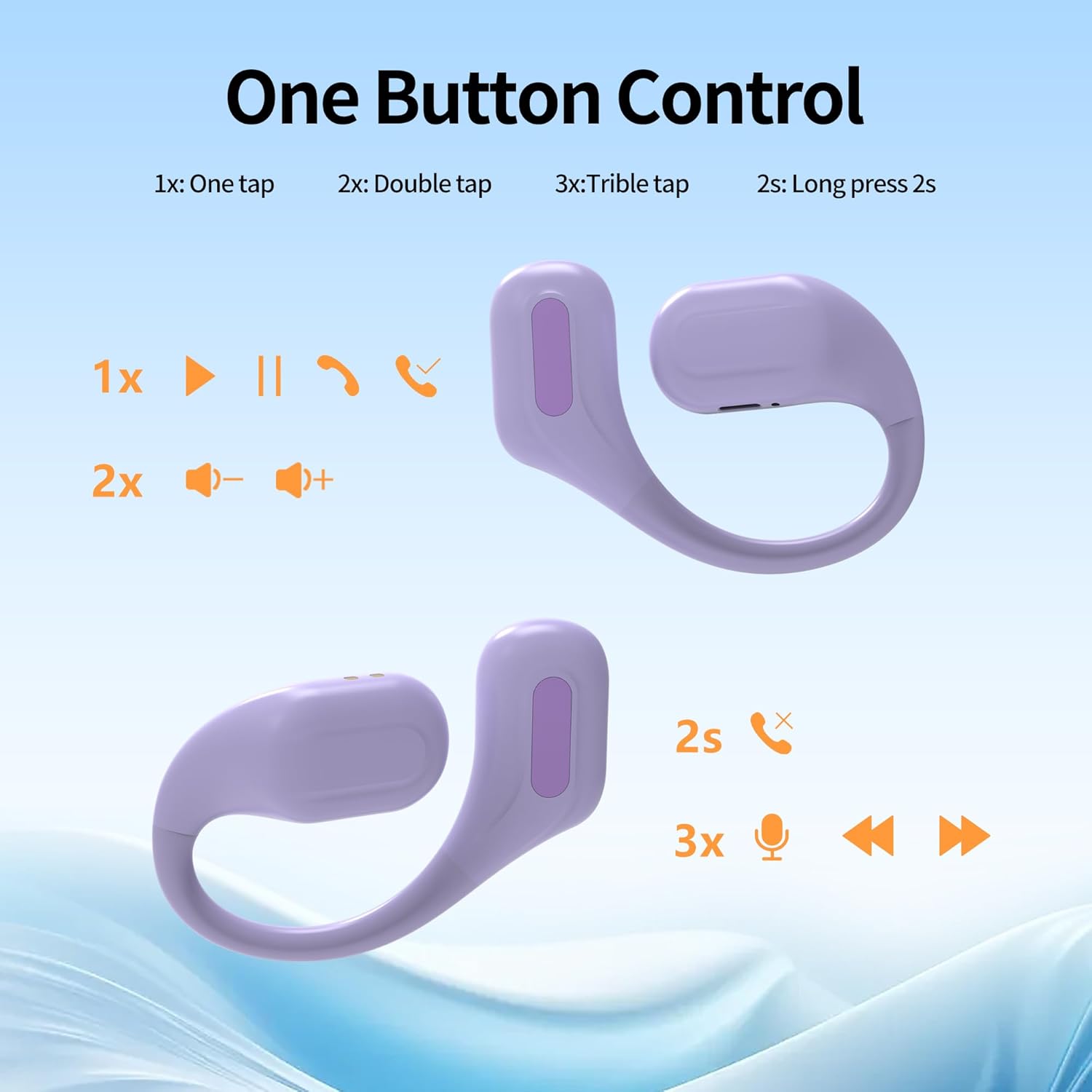AMAFACE C01-purple Bluetooth Headphones showing one button control functions