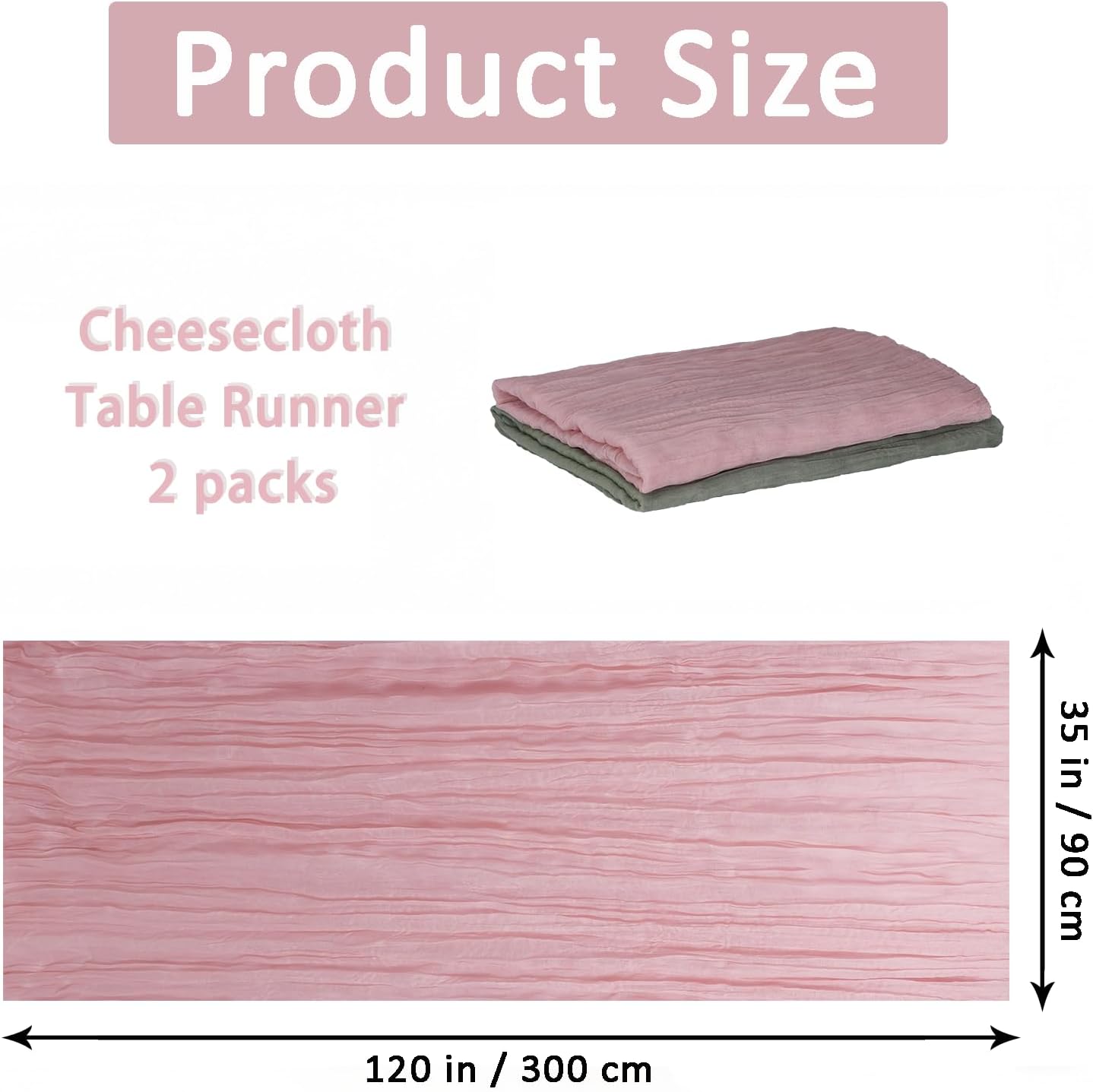 Cheesecloth Table Runner 2 Pack Sage Green and Dusty Pink, Boho Gauze Table Runner 10Ft 120 Inches Long for Wedding Decor, Party & Home Table Decoration