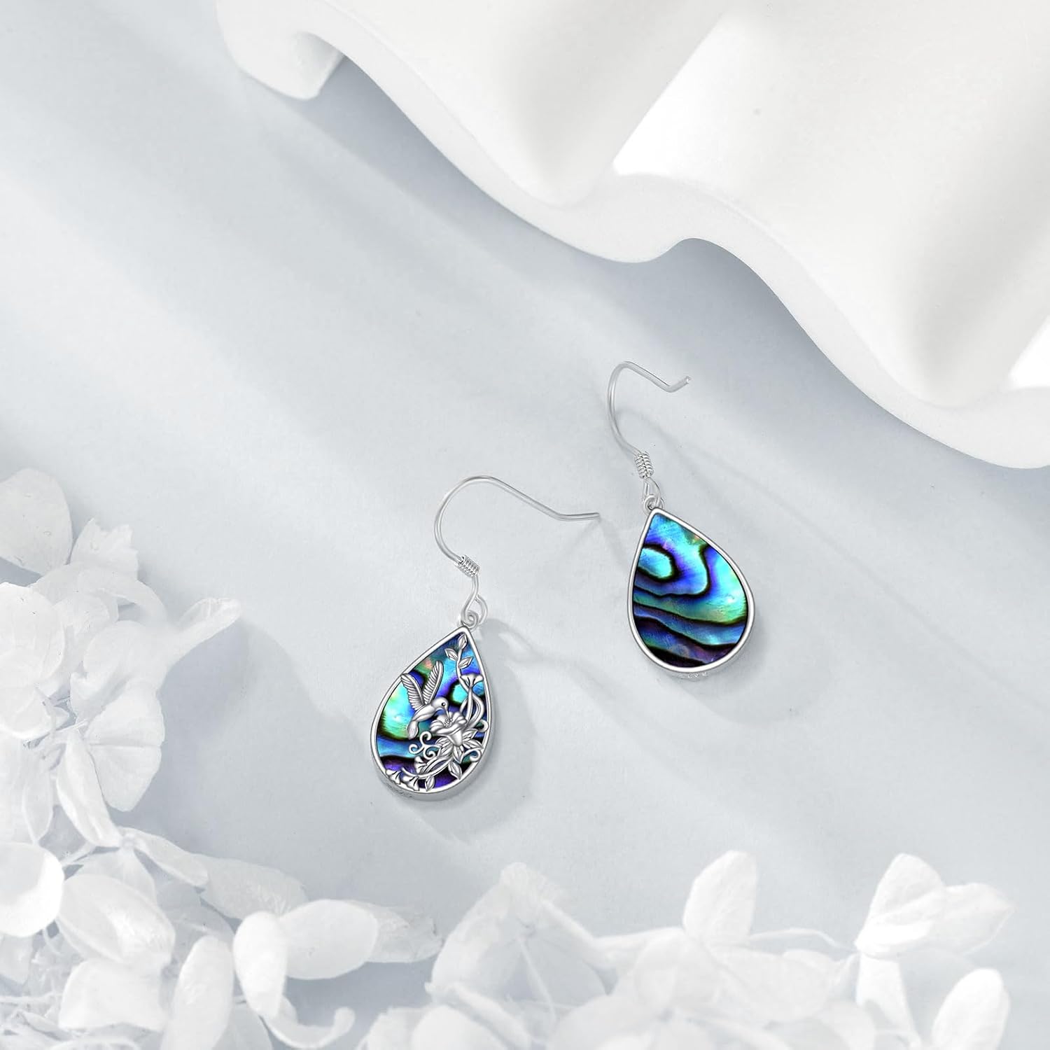 VONALA Dragonfly/Hummingbird Earrings 925 Sterling Silver Teardrop Abalone Shell Dragonfly/Hummingbird Dangle Earrings Jewelry Gifts for Women - Image 2