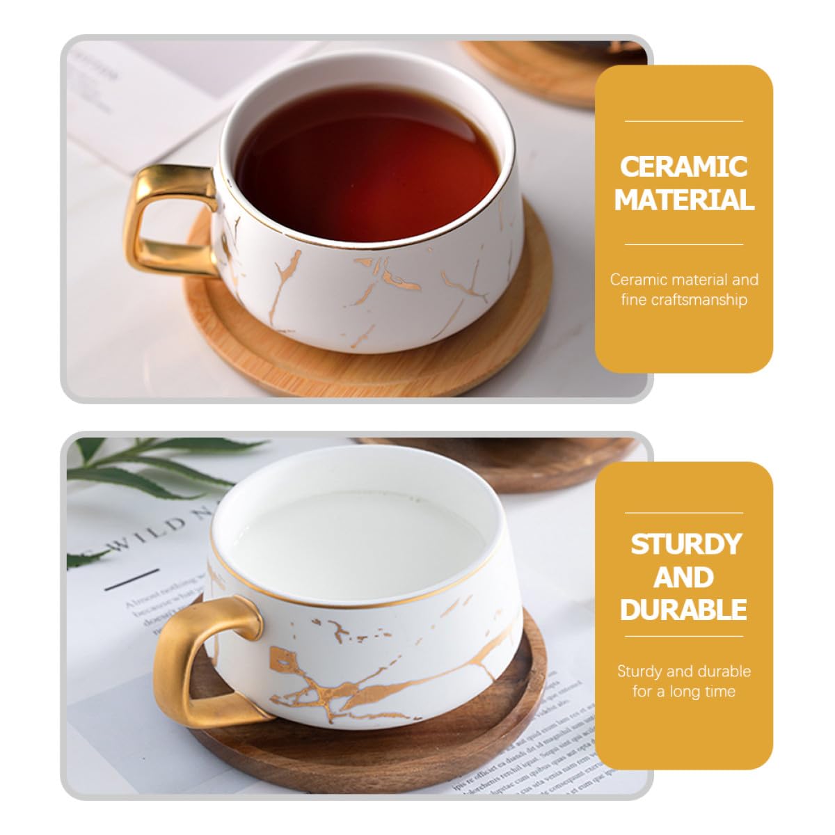 Mikinona Keramik Kaffeebecher Satz Mattweiß Zarter Milchbecher mit Untertasse Langlebig Bürotauglich Ergonomischer Griff Geschenk für Kaffeeliebhaber