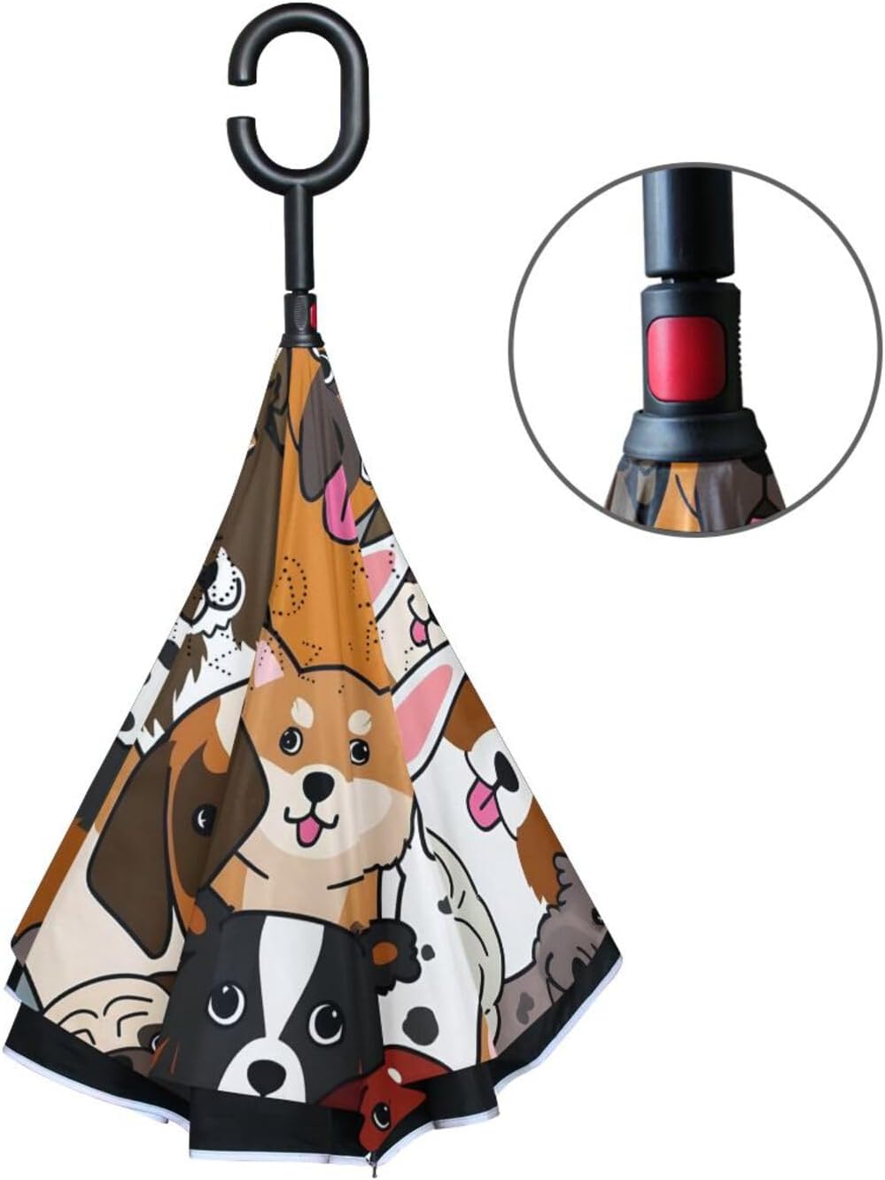 MRMIAN Doodle Dogs and Cat Faces Animal Colorful Windproof Inverted Open Close Reverse Rain Umbrella Inside Out Quality Waterproof Parasol Upside Down Stick Shelter with Hook c Handle