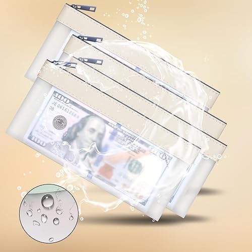 Miniatura 4 de 4 bolsas de dinero con cremallera, sobres de efectivo, bolsa de dinero de 7.6 x 3.7 pulgadas, bolsas de depósito bancario transparentes, bolsa