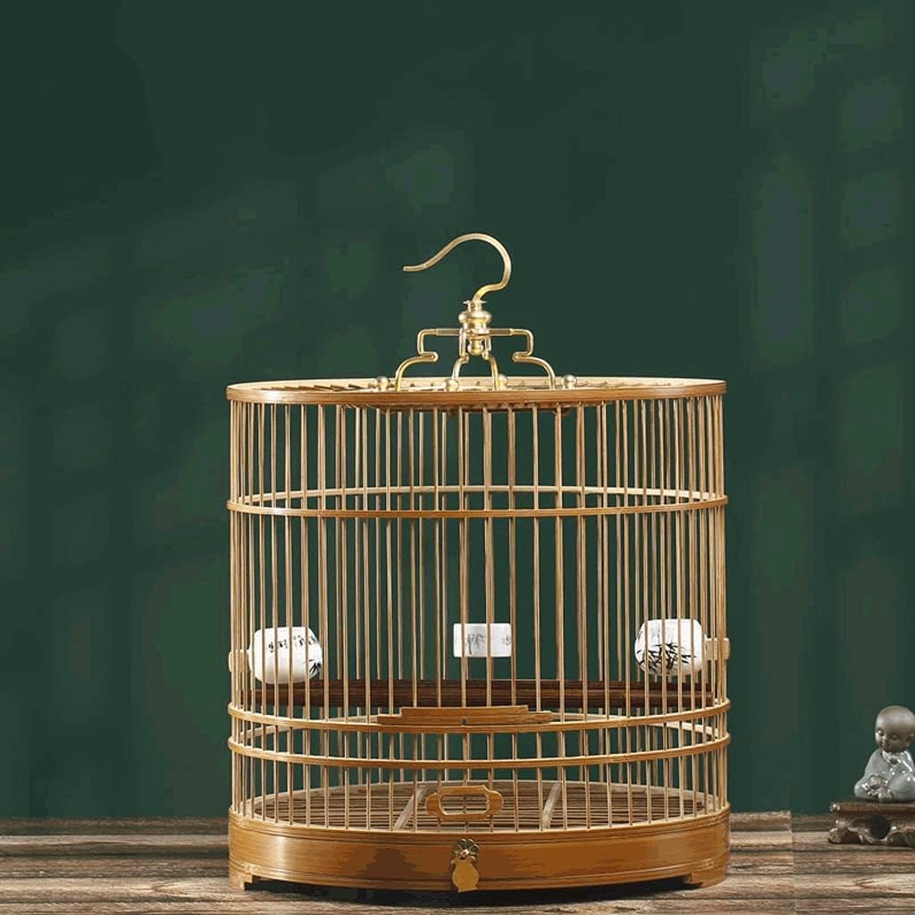 LIOONS Elegant Birdcage Chinese Style Birdcages with Hooks Bamboo Bird Carriers Hand-Made Bird Cage Small Bird House Carrier for Home Garden Exquisite Beautiful