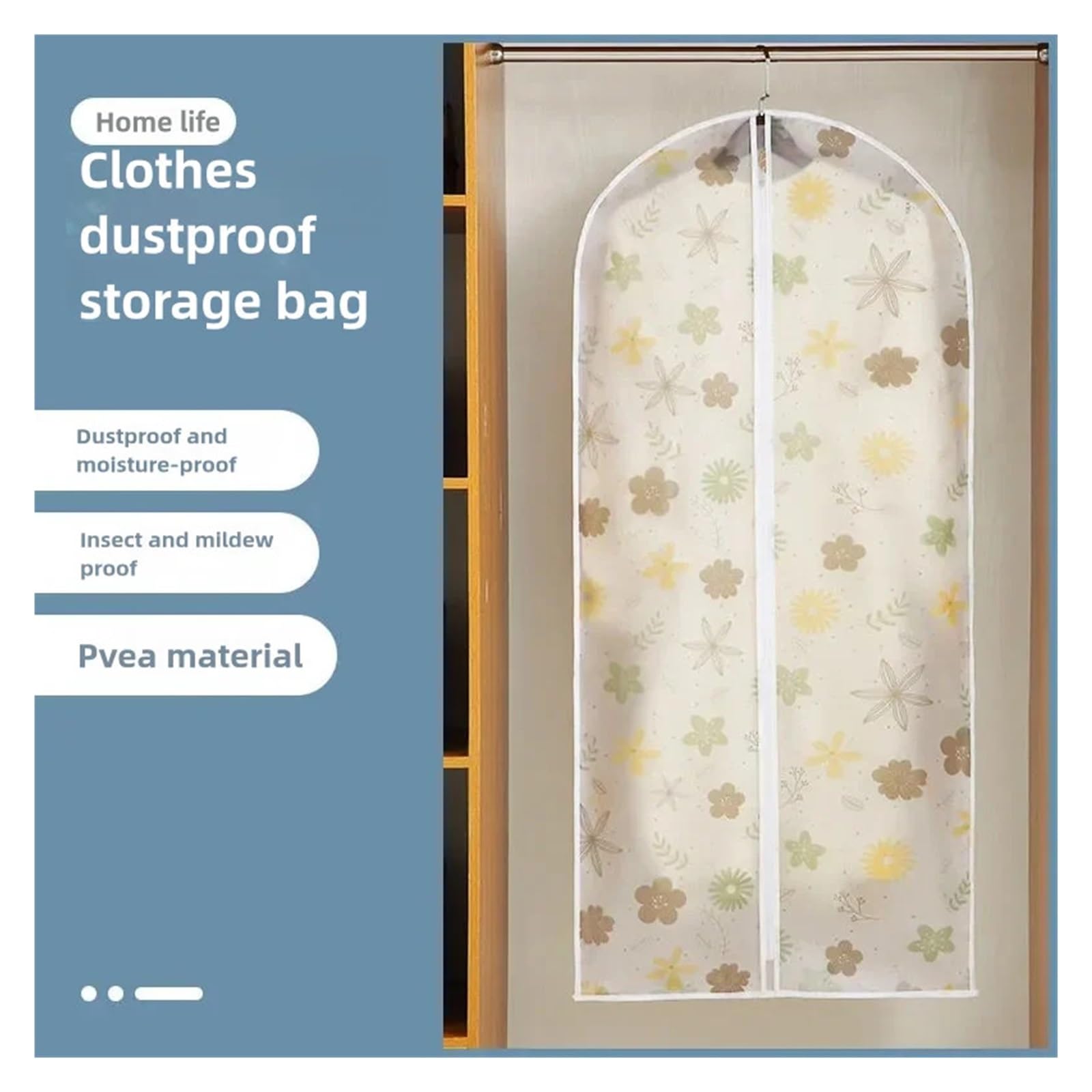 fundas para ropa 3/5/10PCS Hanging Dust Cover For Clothes, Printed, Closet Organizer, Arranged With Zipper(Color3,60x100 10pc)