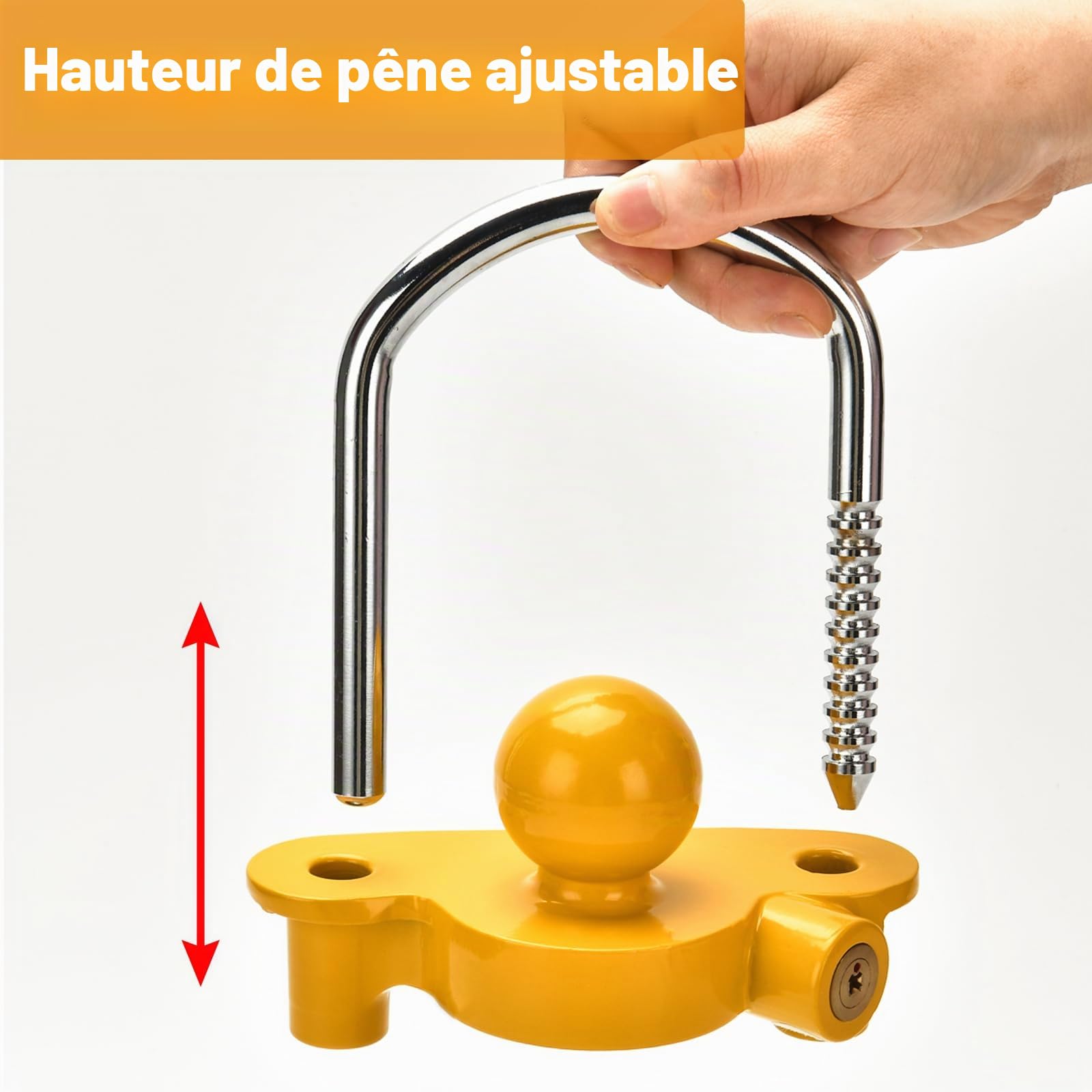 Antivol de Remorque - Cadenas de Remorque Anti Vol Haute Sécurité Verrouillage de Remorque Verrou D'attelage de Remorque avec 2 Clés pour Voiture,Camion,Caravane(Jaune)