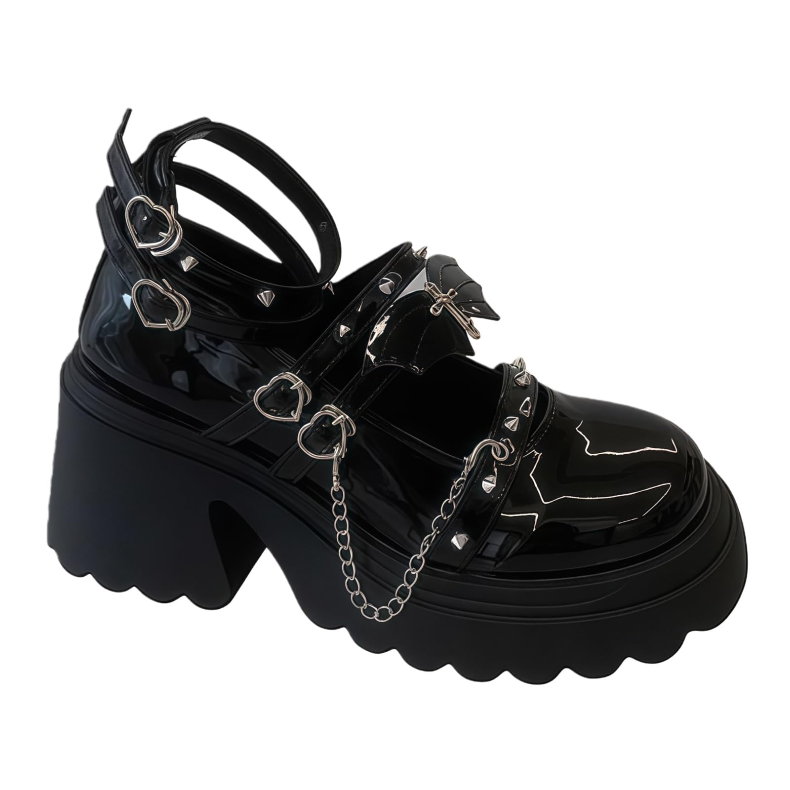 Womens Platform Mary Janes Shoes Sweet Toe Ankle Lolita Gothic Pumps Chunky Patent Leather — view 20