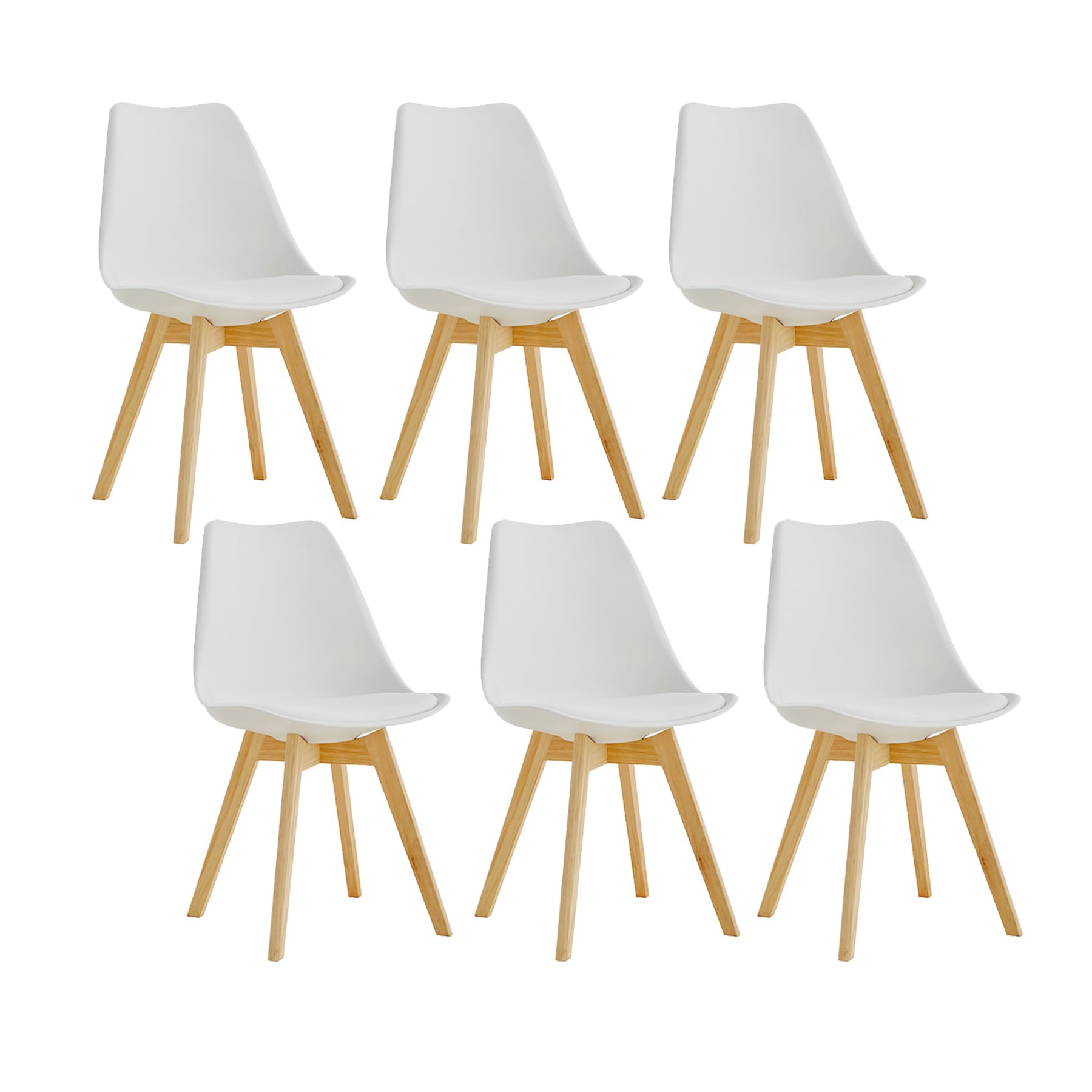 TTATC Pack de 6 Sillas de Comedor con Patas de Madera Maciza de Haya, Sillas de Cocina de Diseño Nórdico Sillas de Oficina de Madera con Asiento Acolchado, Blanco