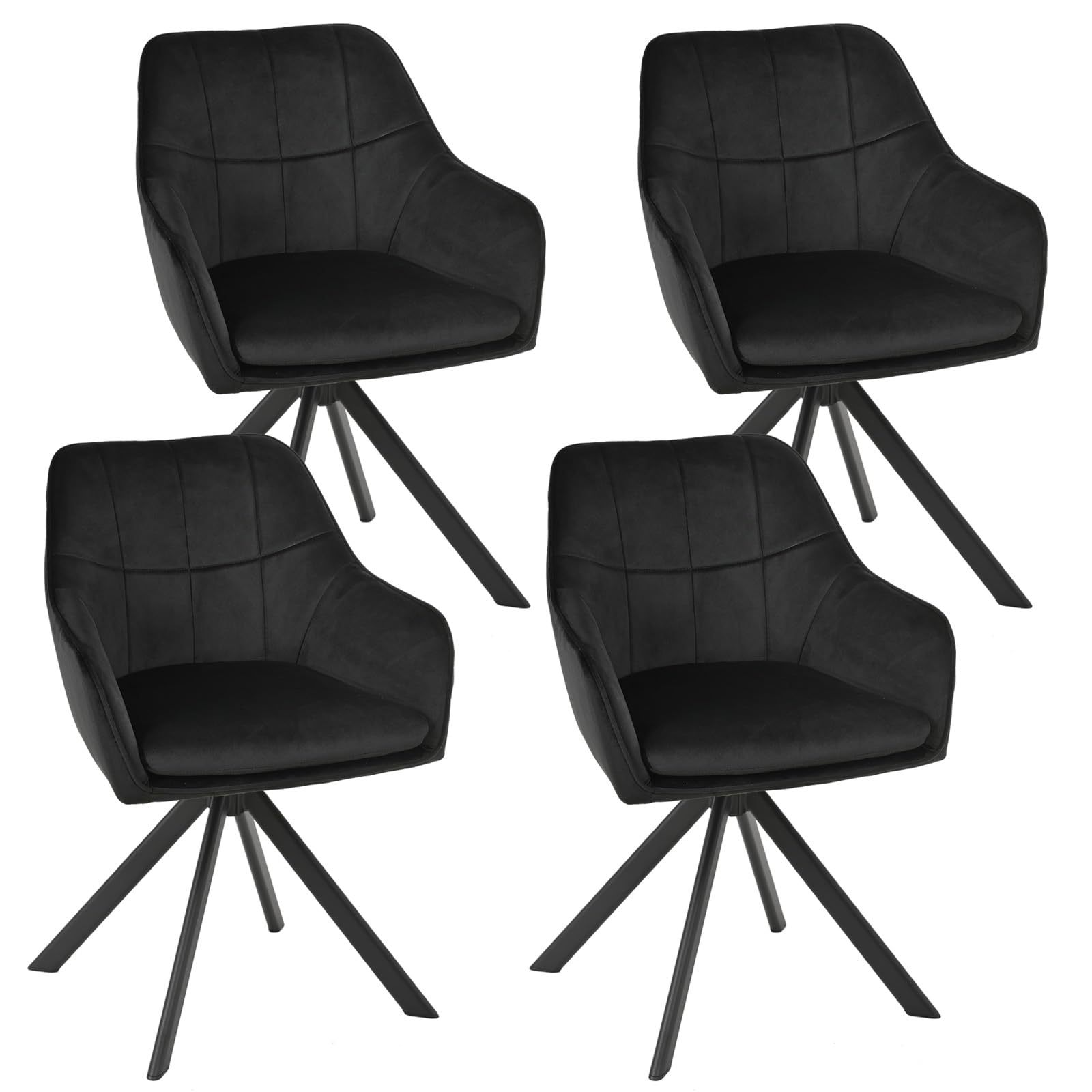 Goeurvant 360° Swivel Dining Chairs Set of 4, Black Velvet Armchairs, Ergonomic Designed Chairs with Armrests and Metal Legs for Apartment, Dining Room, Kitchen, Study, Vanity, Office — image 1