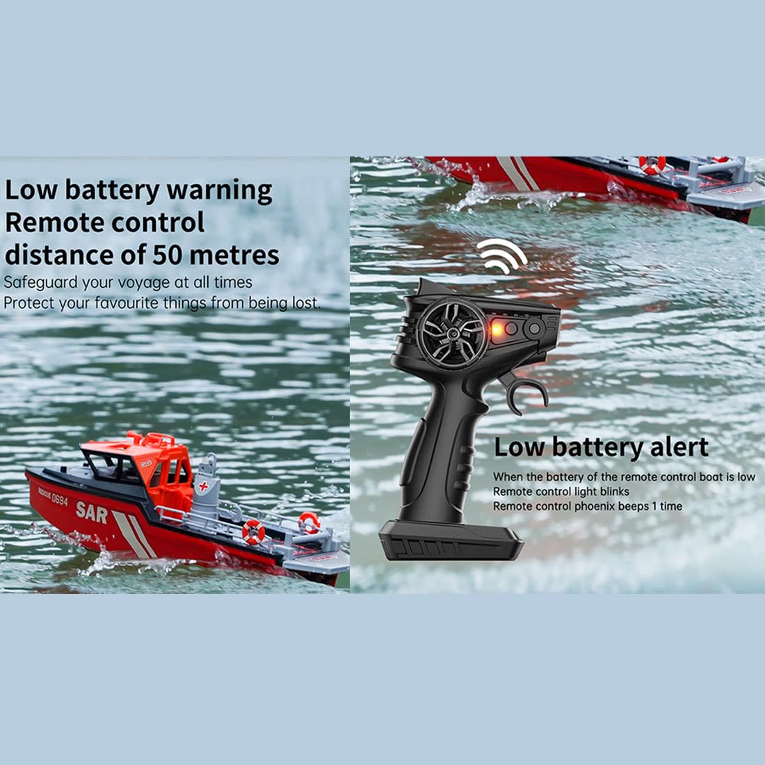 RC Schleppboot für Pools und Seen, Maßstab 1/32 2,4 g 8 km/h Ferngesteuertes Rettungsboot mit leistungsstarken Motoren und langlebiger Batterie, gutes Geschenk für Erwachsene - RTR Version