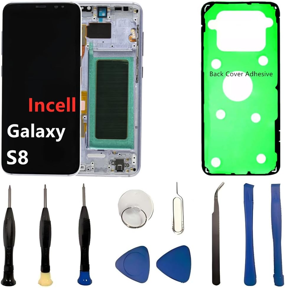 INCELL for Samsung Galaxy S8 Screen Replacement S8 LCD Display SM-G950U SM-G950F Display Touch Screen Assembly No Fingerprint. (with Black Frame+Back Cover Adhesive+Tools)