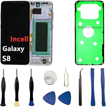 INCELL for Samsung Galaxy S8 Screen Replacement S8 LCD Display SM-G950U SM-G950F Display Touch Screen Assembly No Fingerprint. with Purple Frame+Back Cover Adhesive+Tools