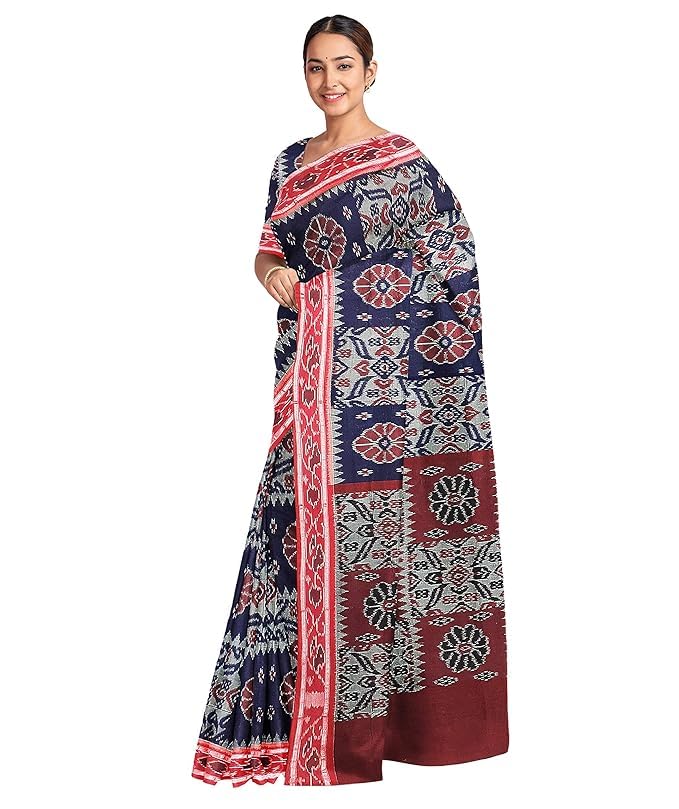 Image of Ikat Women's Cotton Saree, Handmade Pure Cotton Khandua Saree, Ikkat Orissa Traditional Handloom Saree without Blouse