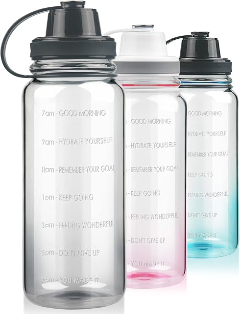 Ferexer Large 1.5 Litre Reusable Glass Water Bottle with Time Marker, Motivational Borosilicate Water Bottle with Neoprene Sleeve 1.5 L BPA Free Black