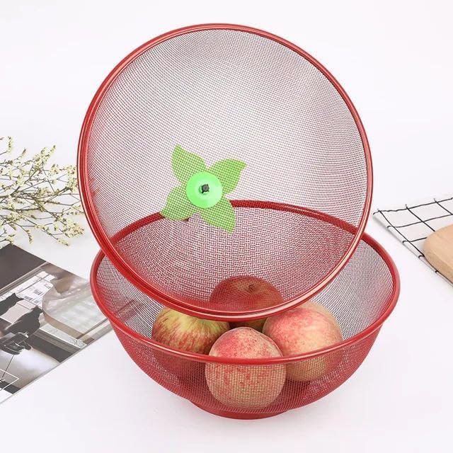 Dhakshy Apple Shape Fruits & Vegetables Basket for Kitchen With Net Cover Lid Steel Big Size for Dinning Home Net Cover Protective Fruits Vegetables Storage Basket For Kitchen (PACK OF 1) 4