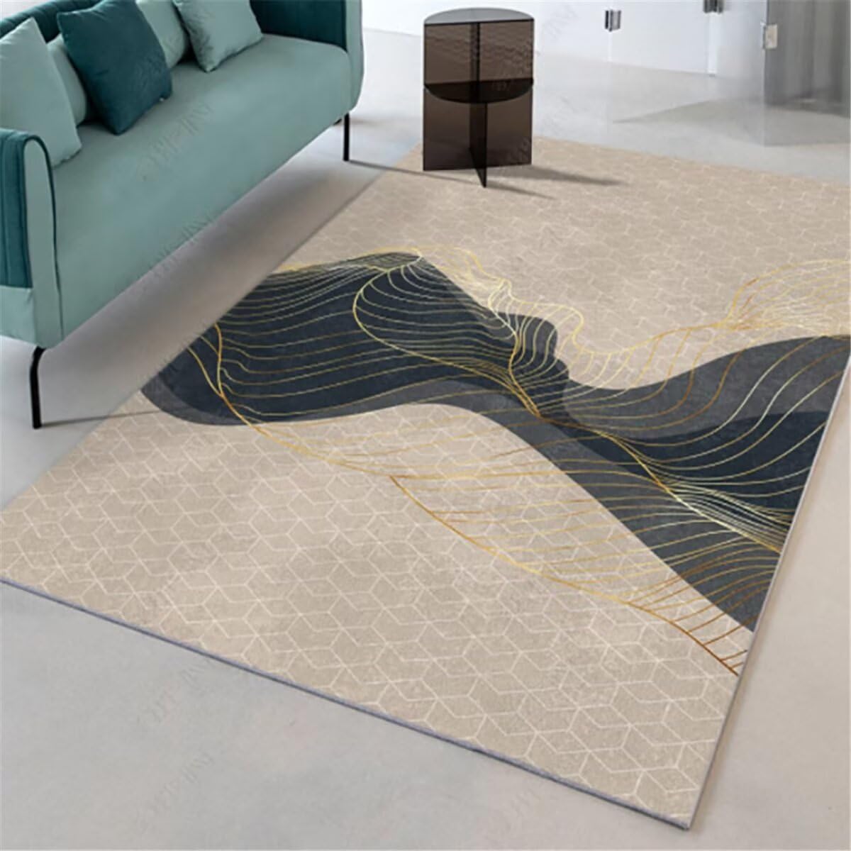 Tapis de salon classique haut de gamme gris et bleu