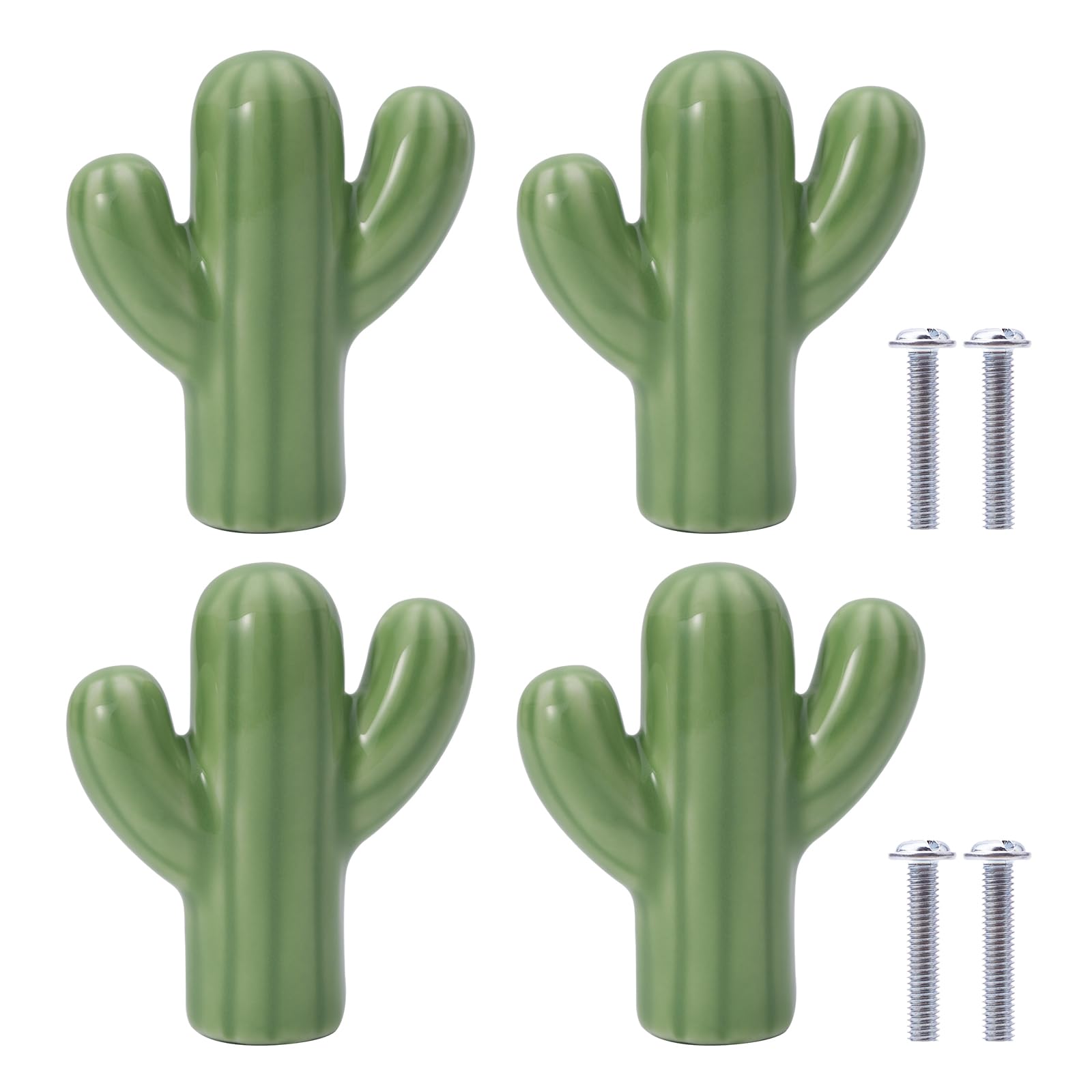 NAKUPENDA Set of 4 Ceramic Door Handles, Furniture Knobs, Cactus Shape, Cupboard Drawer Knobs, Knobs for Children's Room