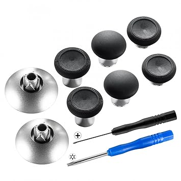 eXtremeRate 8 in 1 Metal Magnetic Thumbsticks Analogue Joysticks with T8H Cross Screwdrivers Replacement Repair Kits for Xbox One S X Elite PS4 Slim PS4 Pro PS4 Controller Black