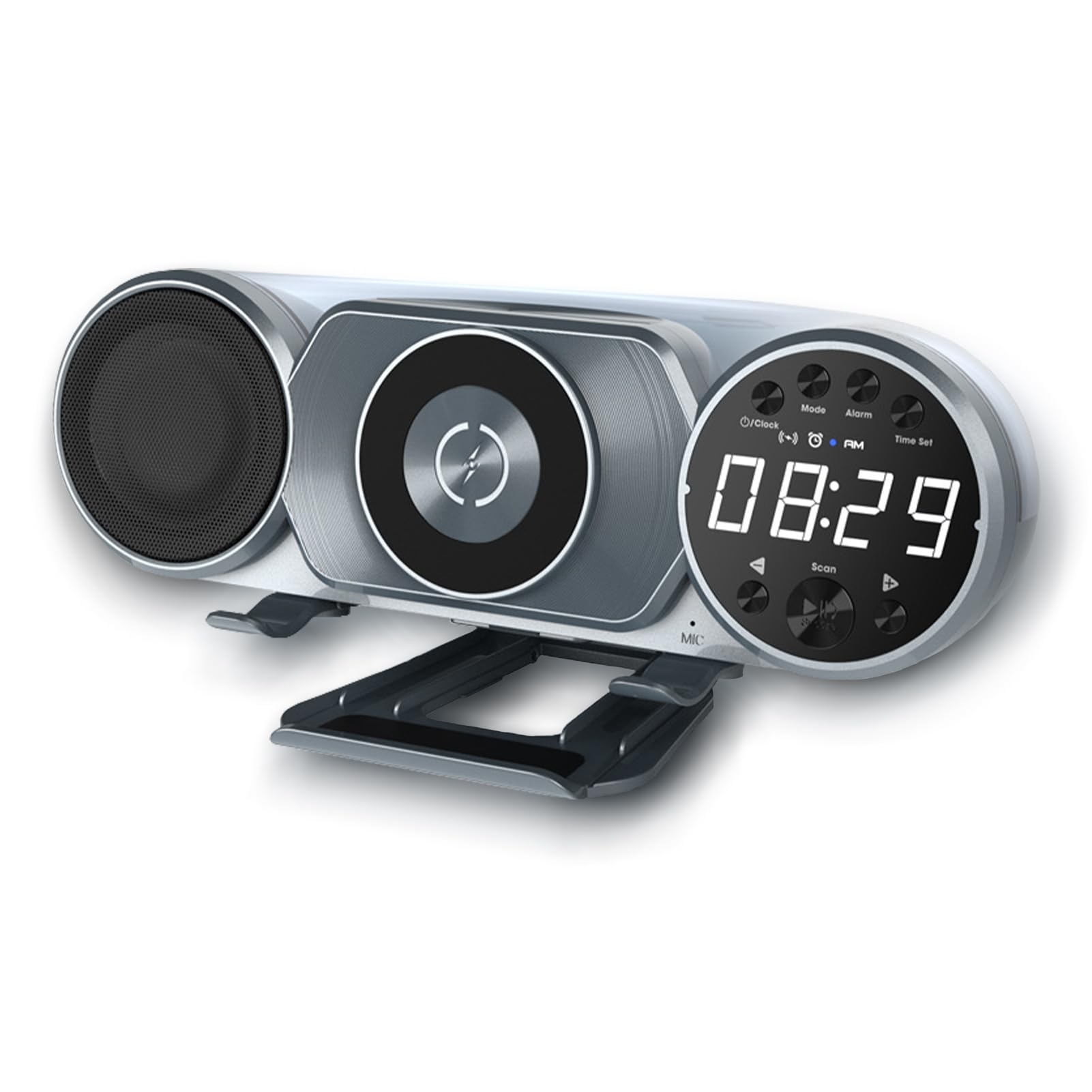 PIWINE Wireless Charger with Bluetooth Speaker & Alarm Clock, 8 in 1 Multifunction Fast Wireless Charging,USB Charging,FM Radio,Alarm Clock,Night Light and Mobile Phone Tabletop Stand with LED Display