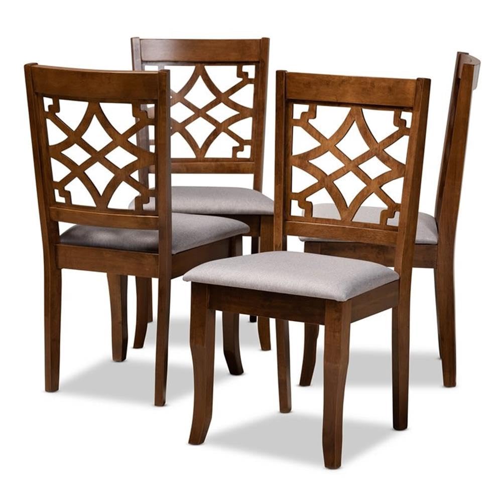 BOWERY HILL Gray Fabric Walnut Finished Wood 4-Piece Dining Chair Set