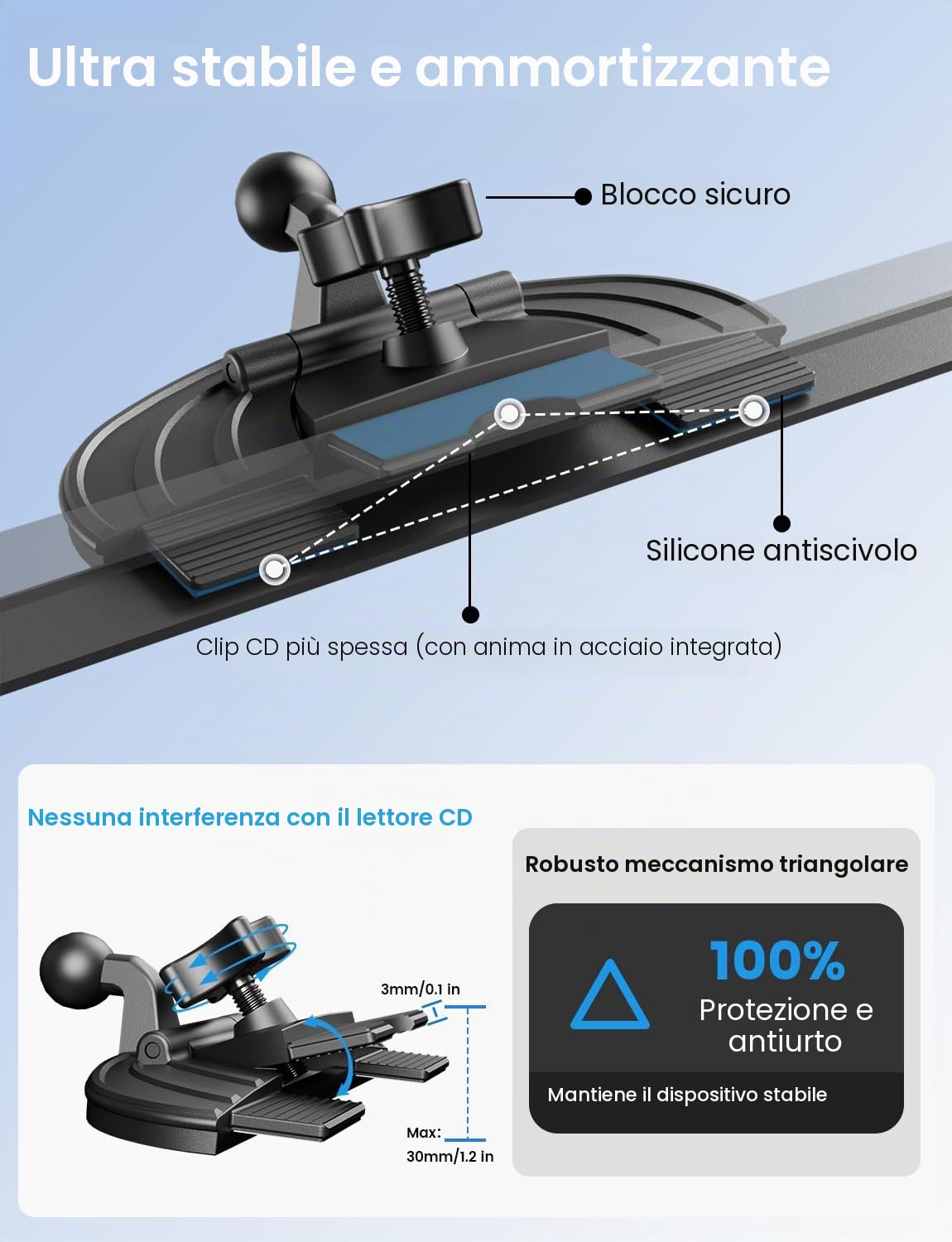 OHLPRO Supporto Tablet Auto CD, Porta Tablet Auto CD Slot con 360° Girevole Clip Pieghevole universale per 5-13" Dispositivo iPad Smartphone Galaxy Tab iPhone