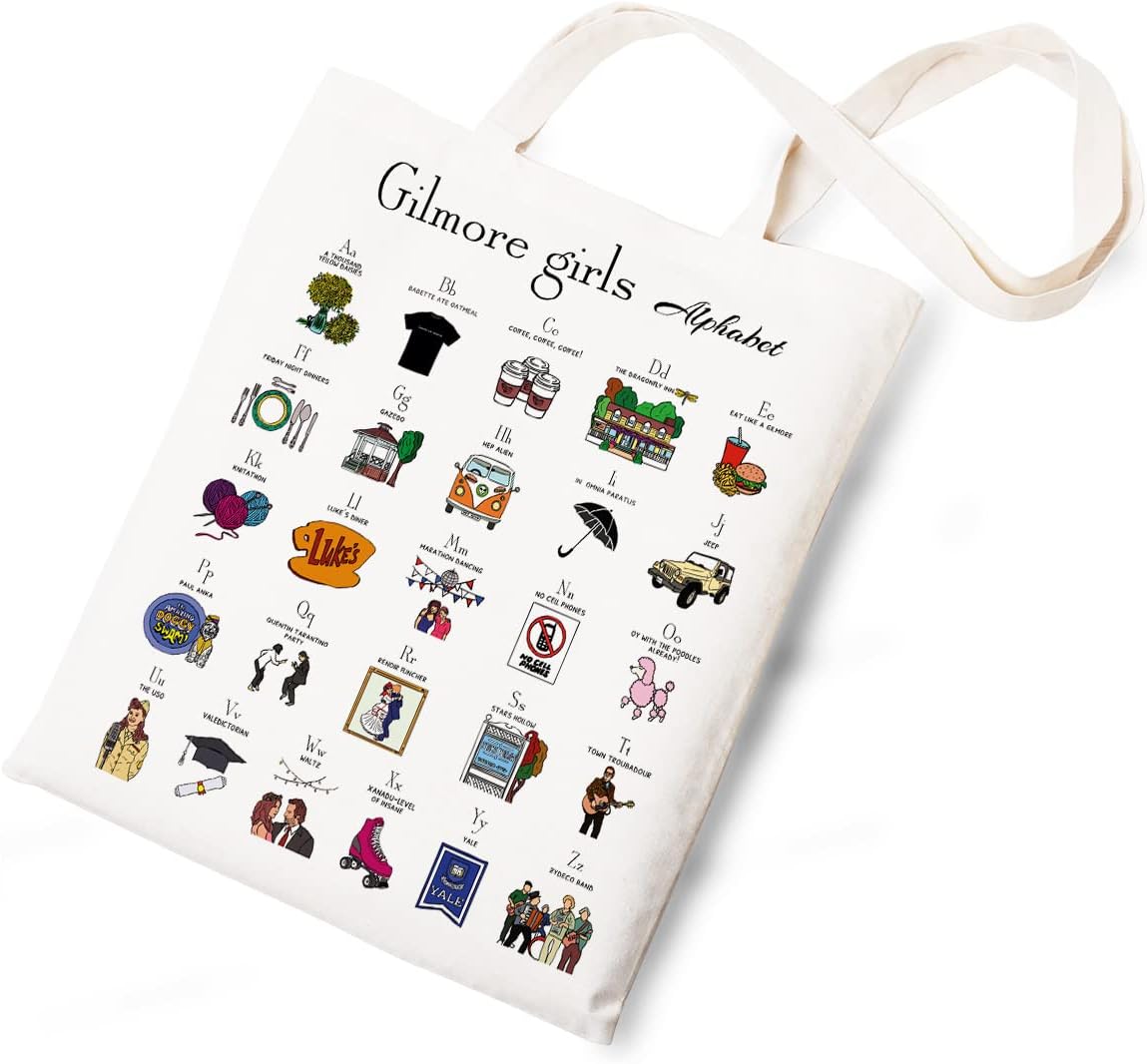 Gilmore Girls Alphabet Canvas Tote Bag Funny Cotton Reusable Tote Shoulder Bag Present for Friends Fans Women Men