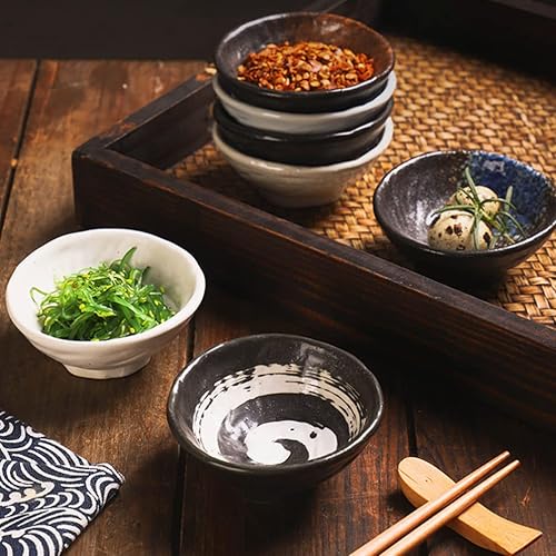 Miniatura 8 de Operitacx Juego de 4 cuencos de cerámica para servir sushi, cuencos decorativos para salsas de cocina, platos de vinagre, condimentos, cuencos para