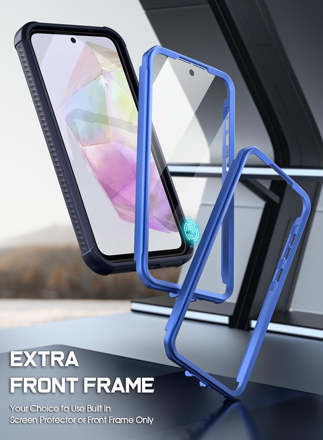 Poetic Guardian Case for Samsung Galaxy A35 5G 2024, [Built-in Camera Stand] [Screen Protector Work with Fingerprint ID] Full Body Shockproof Protective Rugged Clear Cover, Blue/Clear