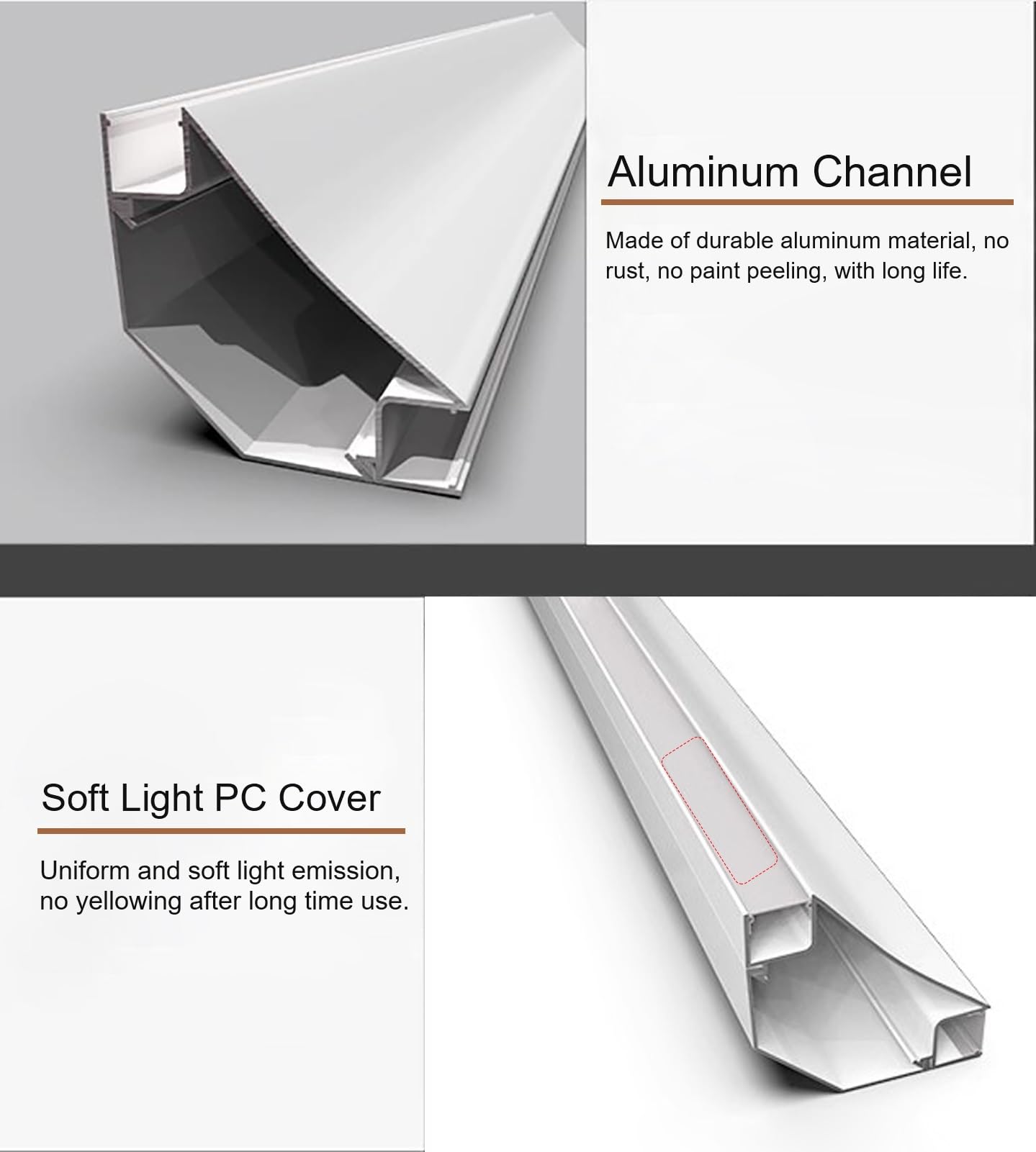 Profili per Strisce Led Illuminazione Battiscopa Diffusore Striscia Led per Interni, Canale in Alluminio Modanatura Corona per Soffitto / Cornicione, Canale Illuminazione Indiretta Decorativa Led(3.0m