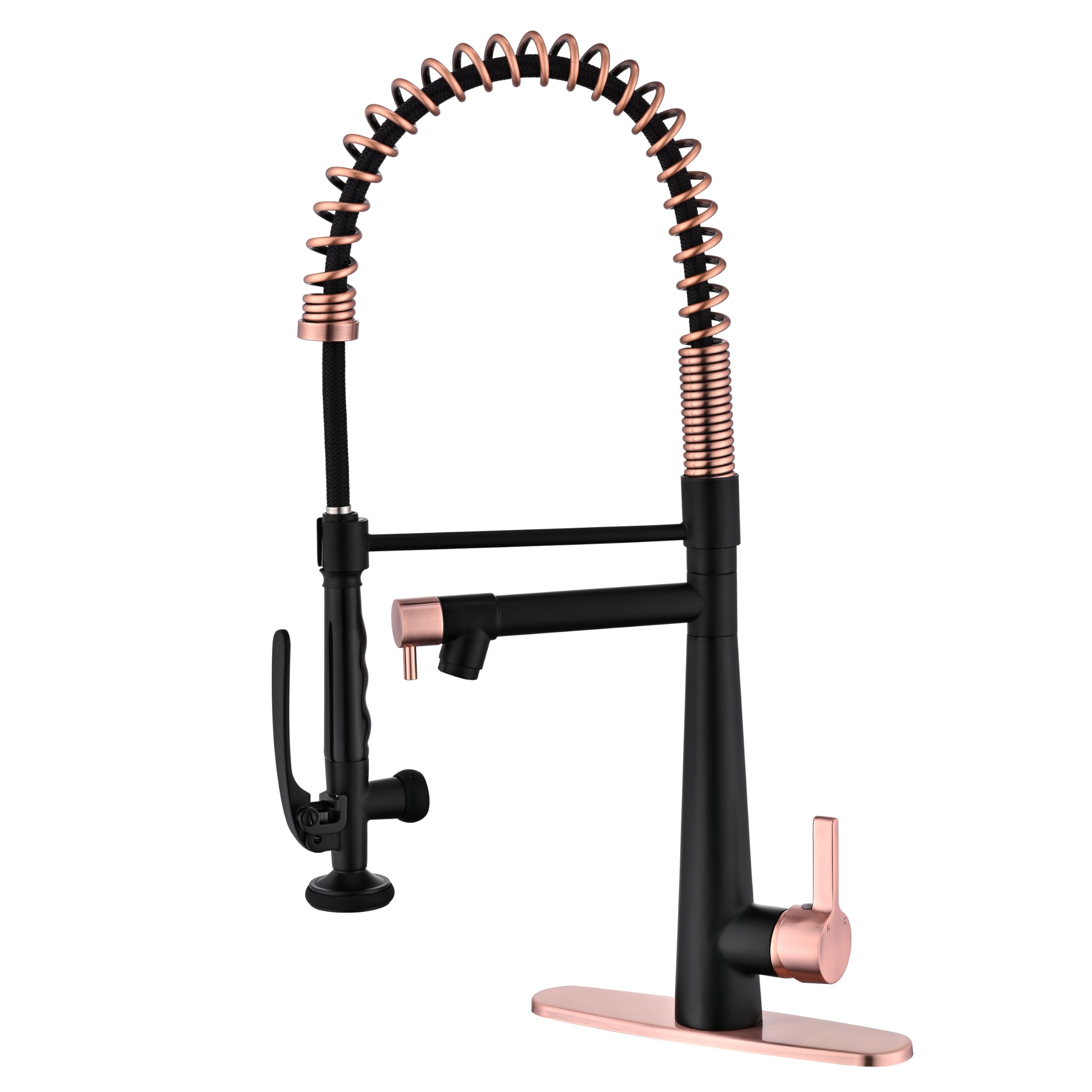 Kitchen Faucet, Solid Brass Black+Red Copper Bronze Kitchen Faucet, Heavy Duty Spring Pre-Rinse Single Handle Kitchen Faucets with Pull Down Sprayer and Pot Filler, Commercial Style Sink Faucet
