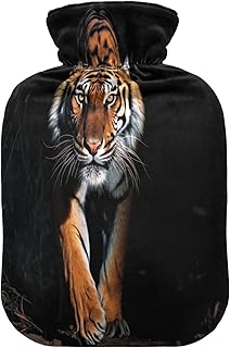 Wajiw Hot Water Bottle with Cover 2L Warm Water Bottle for Hot and Cold Compress Hot and Cold Therapies,Hand Feet Warmer,Tiger