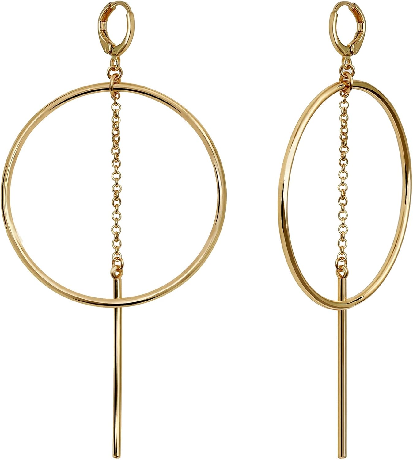 Dangle Hoop Earrings for Women, 14k Gold/Silver Plated High Polished Cute & Aesthetic Earrings for Women