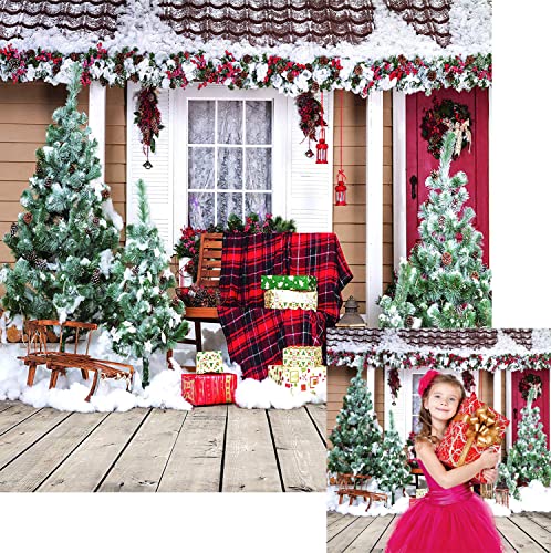 LTLYH 8x8ft Christmas Photo Backdrops Christmas Tree Outdoor Snow Photography Background Christmas Theme Party Decorations Backdrop 034