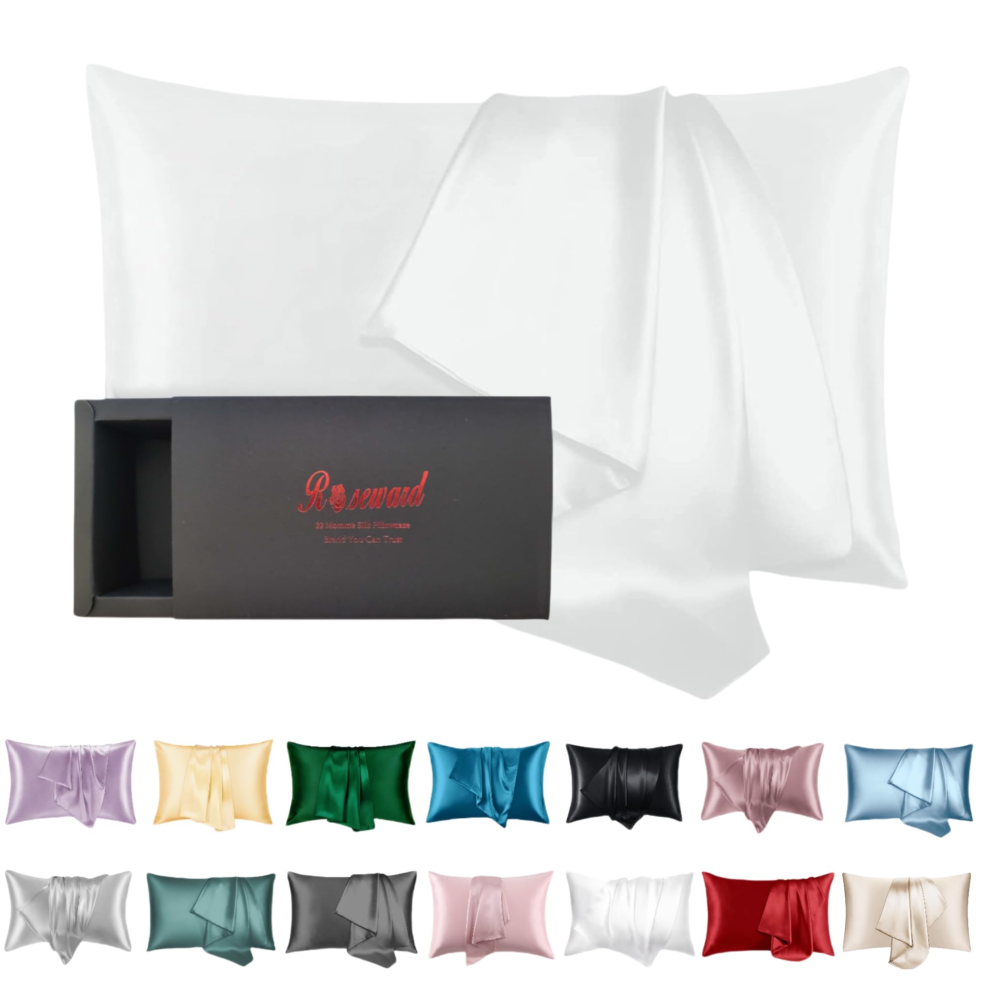 100% Mulberry Silk Pillowcase for Hair and Skin Made in USA, Highest Grade 22 Momme Silk Pillow Cases with Zipper, Organic, Hypoallergenic, Anti Acne (White, King)