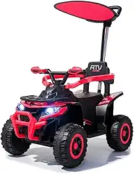 Quadriciclo Elétrico Infantil com Haste Direcionável Som e Luz (Vermelho)