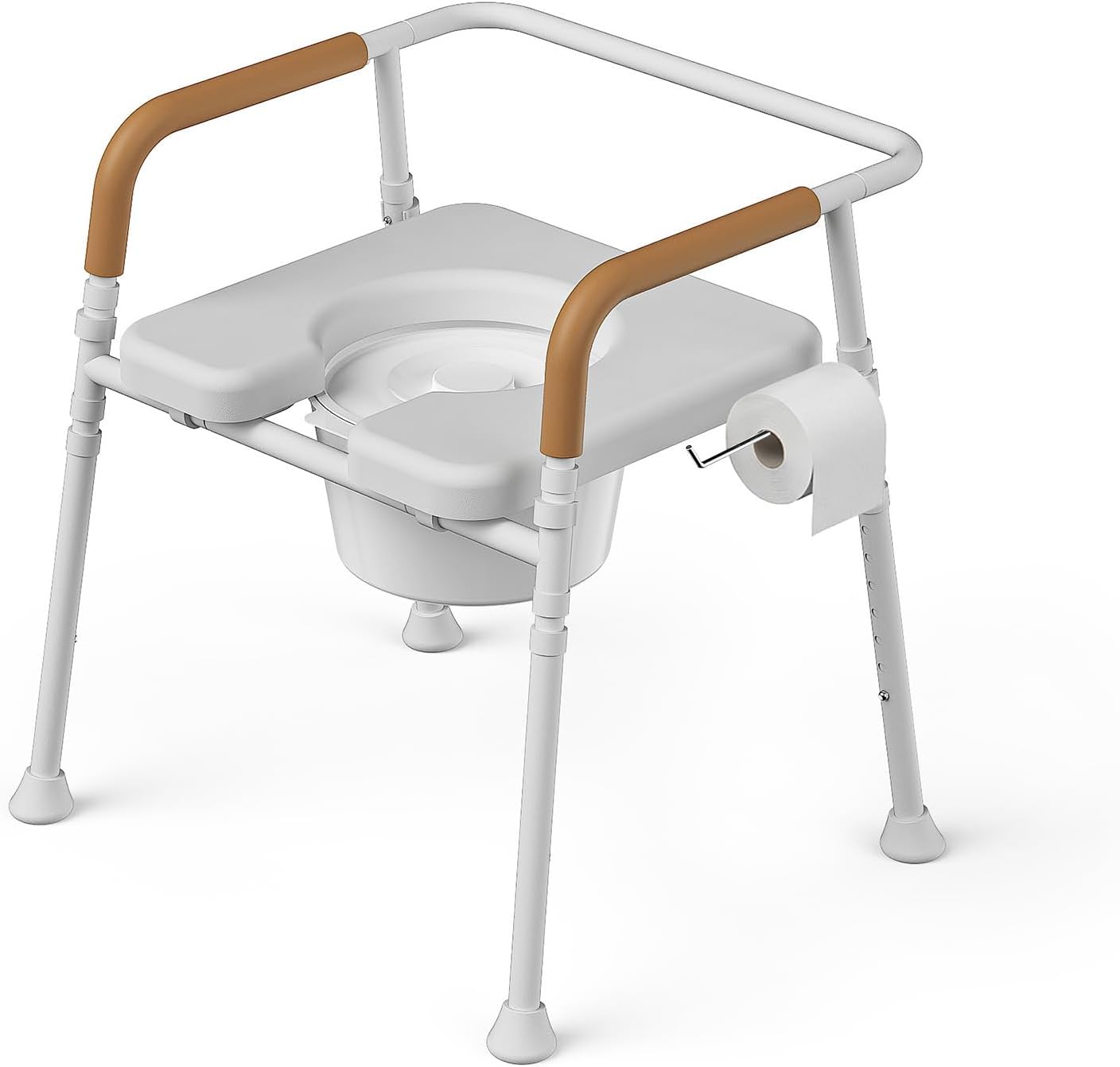Loyoda Heavy Duty Steel Bedside Commode Chair - 400 lb Capacity, No-Tools Assembly, Adjustable Height, Removable Bucket with Liner, Convertible Toilet Safety Raiser, Waterproof Foam Seat